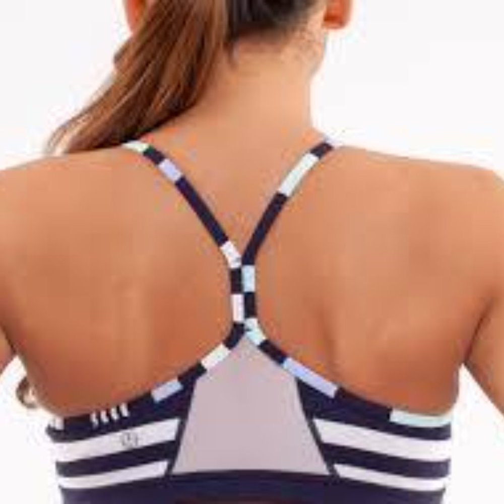 Lululemon Athletica Flow Y Bra/Discover Stripe White Deep indigo - Picture 2 of 4